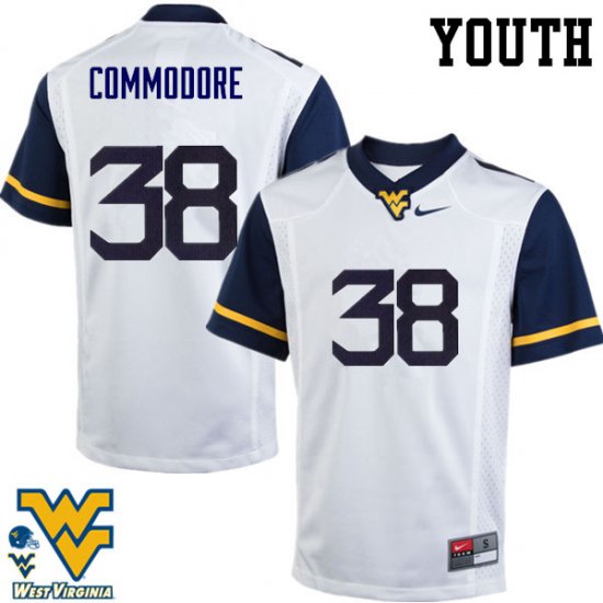 Youth West Virginia Mountaineers NCAA #38 Shane Commodore White Authentic Nike Stitched College Football Jersey NG15I16NU